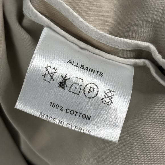 All Saints Womens Double Breasted Sherlock Cotton Trench Coat Jacket 8 Beige - Picture 9 of 14